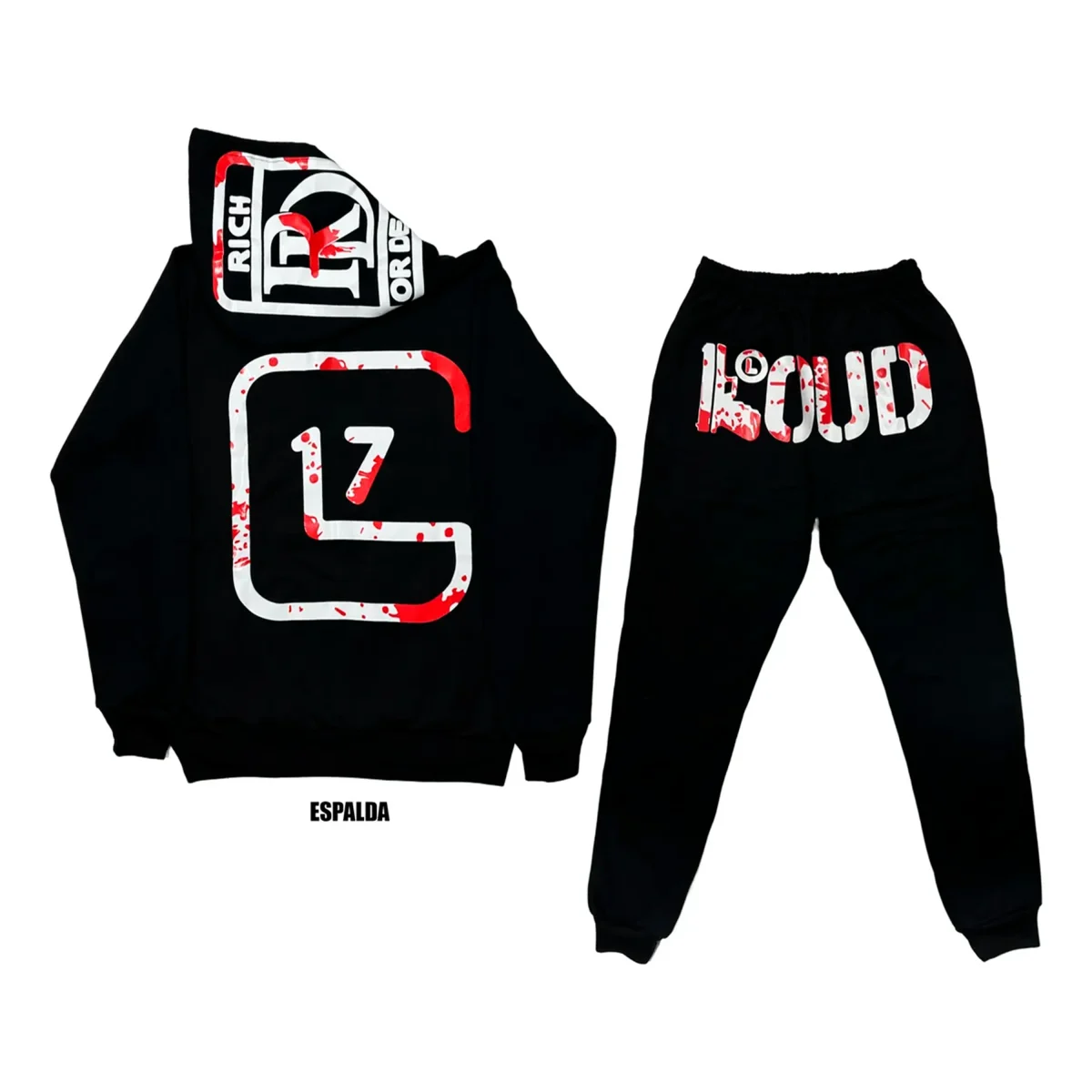 Conjunto Serigrafía Adulto | Loud Rich Or Dead Sangre | Negro - Imagen 2